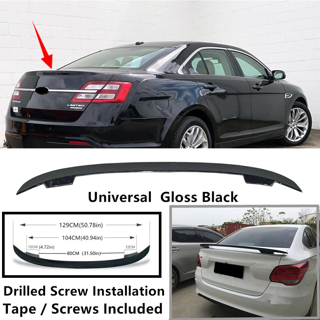 Gloss Black Universal Fit For 13-19 Ford Taurus Sedan Rear Trunk