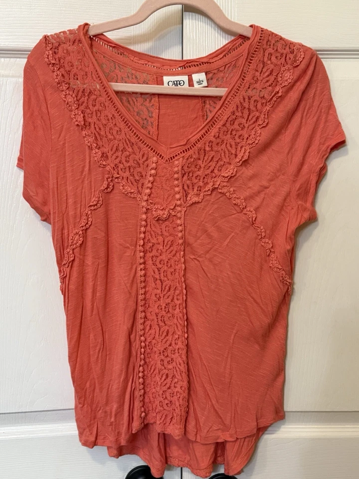 Cato большой кружева рубашка блузка розовый коралл верхний богемное крестьянин карьера повседневный 192L7 - Изображение 2 из 4