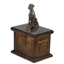 Solid Wood Casket Boxer sitting Memorial Urn for Dog's ashes,with Dog statu