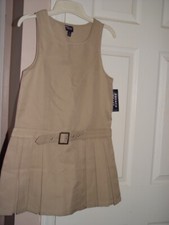 French Toast Official School wear Pleat Belted Jumper Khaki Dress Size 12