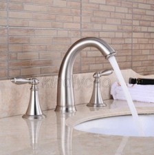 Brushed Nickel Brass Double Handle Widespread Roman Bathroom Basin Faucet Knf039