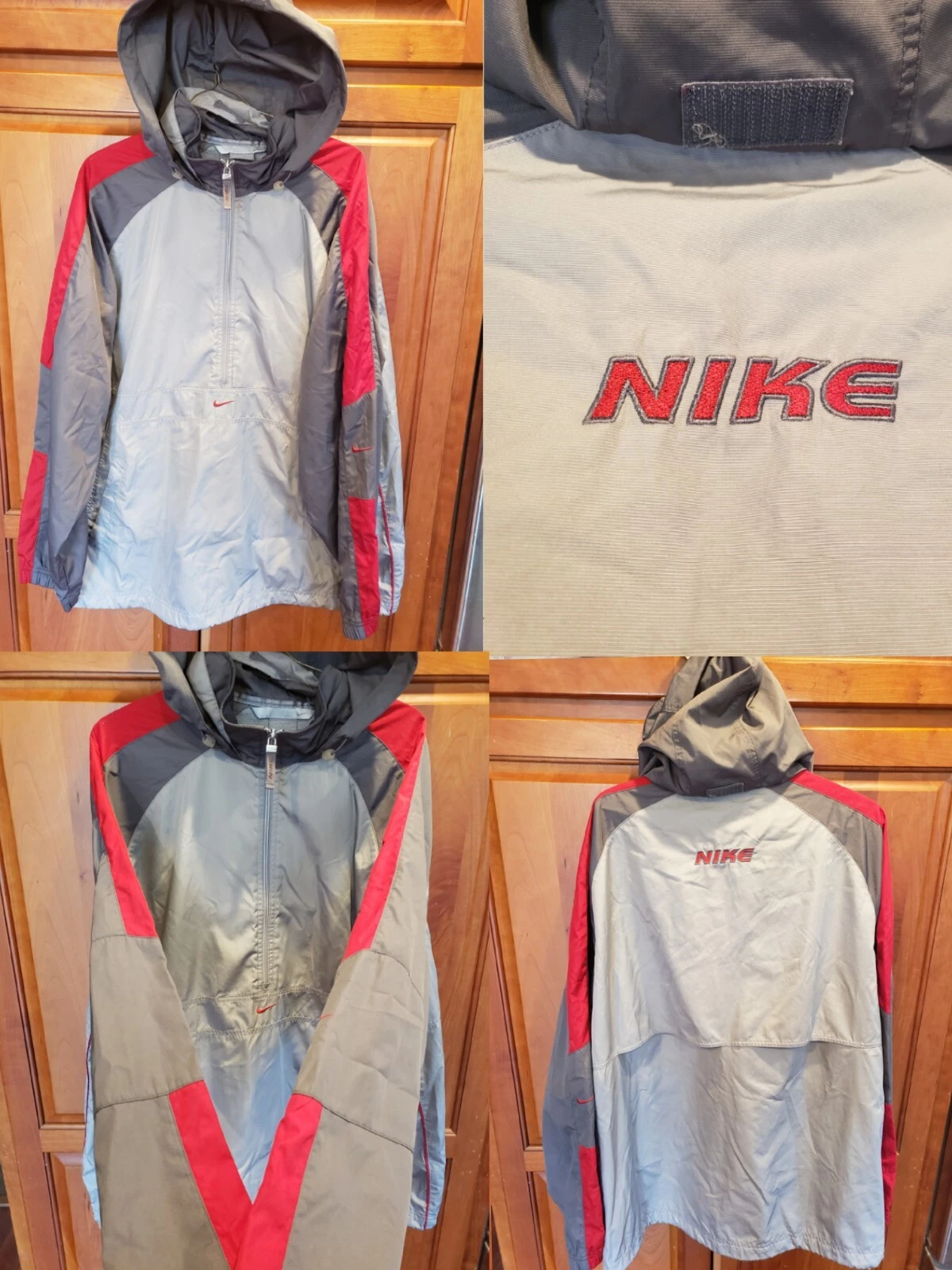Vtg 90's NIKE 1/2 Zip Windbreaker Pullover Spellout Colorblock L Silver Tag