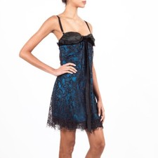 🆓US🛃 vintage D&G DOLCE & GABBANA Black Lace bra teal Dress 40it