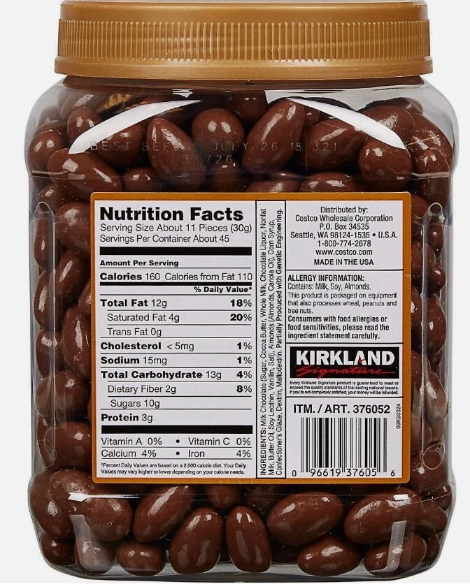 NUEVO Kirkland Leche Chocolate Almendras - 3 libras Chocolate Cubierta Almendras Snack Foto 2 de 3