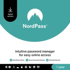 NordPass Premium, Unlimited Devices, 1-Year,  Password Manager, Digital Code