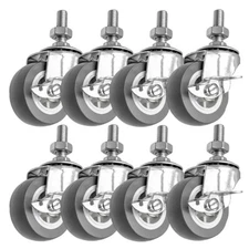8 Pack 2 Inch Stem Casters Swivel with Side Brake Grey PU Caster Wheels