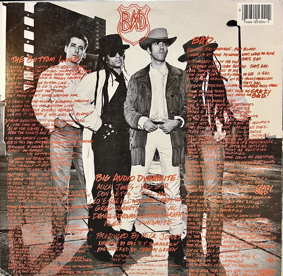BIG AUDIO DYNAMITE: The Bottom Line, 1985 Columbia 44-05324 12" Single, VG/VG - Image 2 of 4