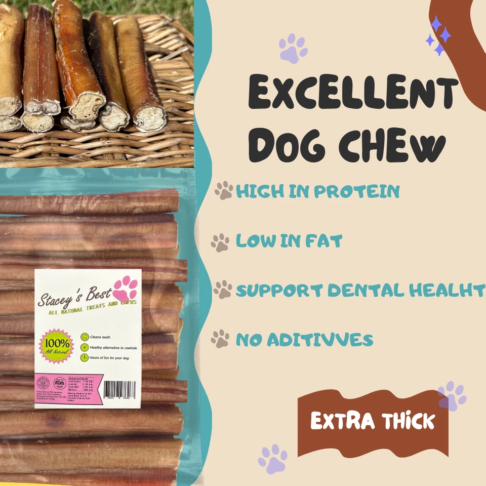 6" pulgadas EXTRA GRUESAS BULLY STICKS natural perro mastica golosinas aprobadas por el USDA y la FDA Foto 3 de 4