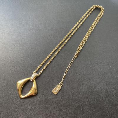 Yves Saint Laurent YSL Necklace Gold Rhinestone Women's