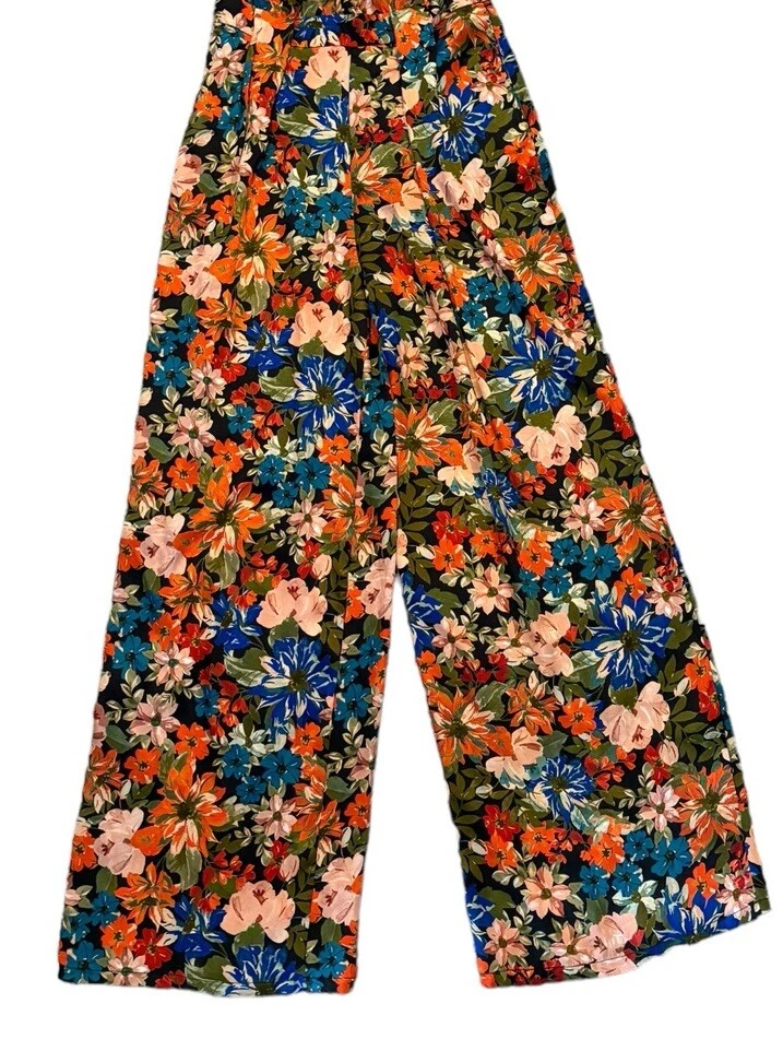 Mono floral de piernas anchas ZARA ropa de resort vacaciones satinado para mujer XS Foto 2 de 4