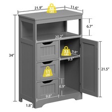 Bathroom Floor Cabinet Storage Cabinet Adjustable Shelves for Bathroom Gray