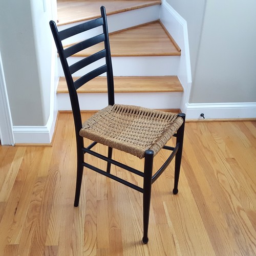 Vintage Midcentury Gio Ponti Style Rope Chair Black Frame Made In Italy? Classic - Picture 2 of 24