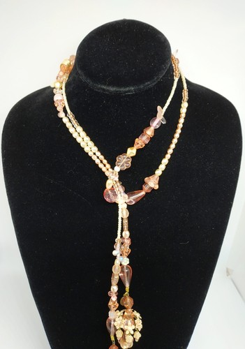 Lovely Long Necklace By Michal Negrin With Pink Shades Crystals Charming Unique. - Picture 5 of 21
