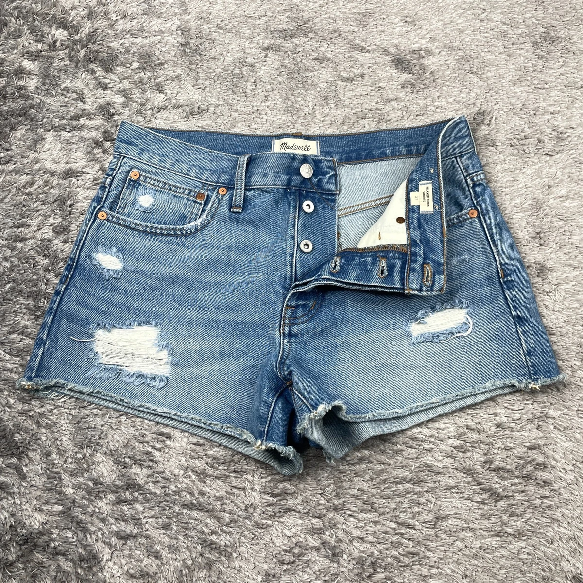 Madewell Distressed Relaxed Denim Shorts Button Fly Womens 27 eBay