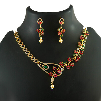 CZ Necklace Set Gold Plated Indian Bollywood Bridal Party Wear Weding Women b_60