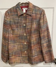 Coldwater Creek Womens Tweed Pastels Woven Lined Jacket M Artsy Spring Classic