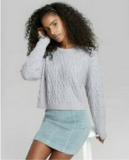L - Women's Wild Fable Crewneck Cropped Cable Sweater Heather Gray