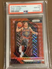Trae Young Prizm RC Ruby Wave 2018-19 NBA Card PSA 10 Rookie. rookie card picture