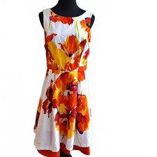 Vibrant Floral Print A-line Dress with Orange Accents