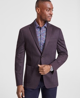 Bar III Men's Slim-Fit Herringbone Burgundy Stretch Sport Coat-44S