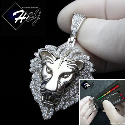 MEN SOLID 925 STERLING SILVER BLING MOISSANITE 3D LION KING HEAD PENDANT*SP533
