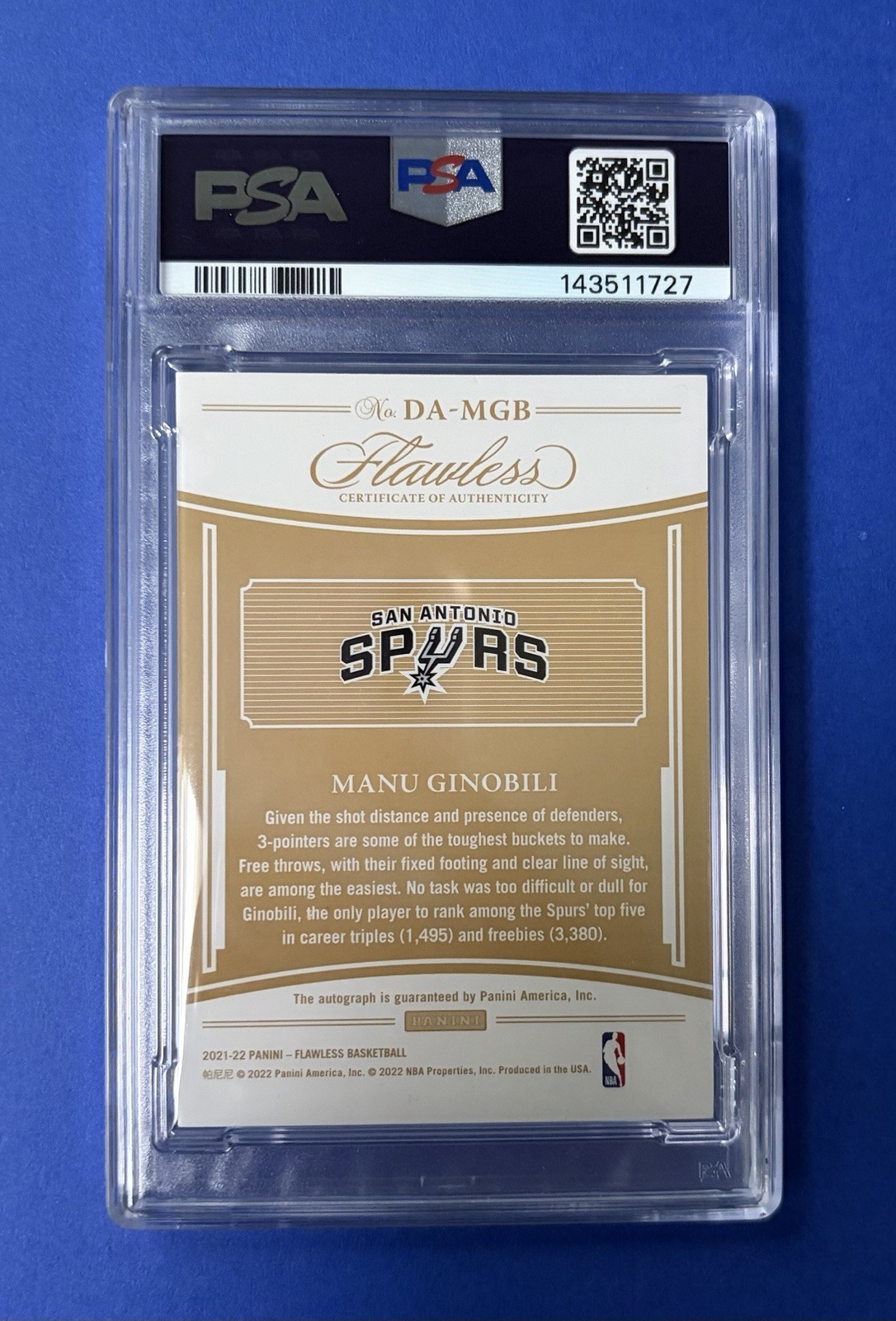 2021 Flawless Manu Ginobili Distinguished Auto PSA 8 AUTO 10 #/25 view 2