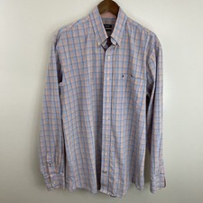 IZOD Shirt Mens LT Tall Large Orange  Blue Plaid Long Sleeve Button Down Cotton