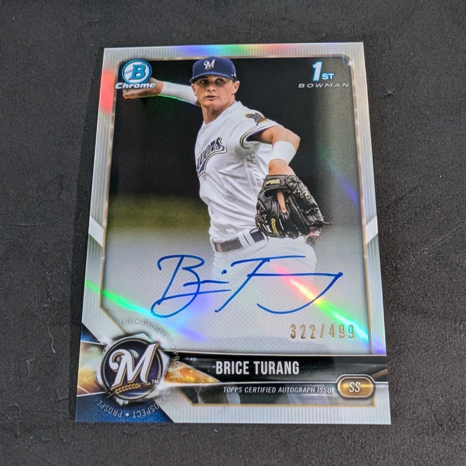 2018 Bowman Chrome Draft Brice Turang Refractor Auto /499 Milwaukee Brewers 🔥