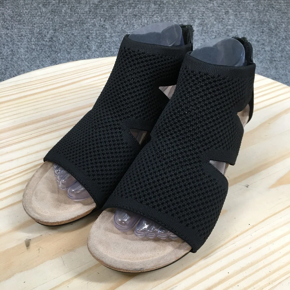 Croft & Barrow Sandals Womens 8 M Rosiee Zip Open Toe Ankle Strappy Wedge Black - Image 3 of 4