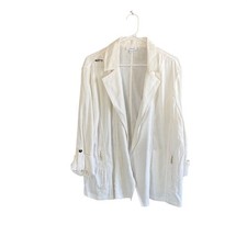 Chico's Women's Blazer Jacket Sz 16 White Linen Blend Stretch Roll Tab Sleeve