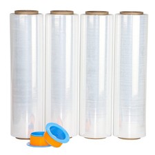 Clear Stretch Wrap Roll with Plastic Handle 18" x 1000 Feet 80 Gauge 4 Pack, ...