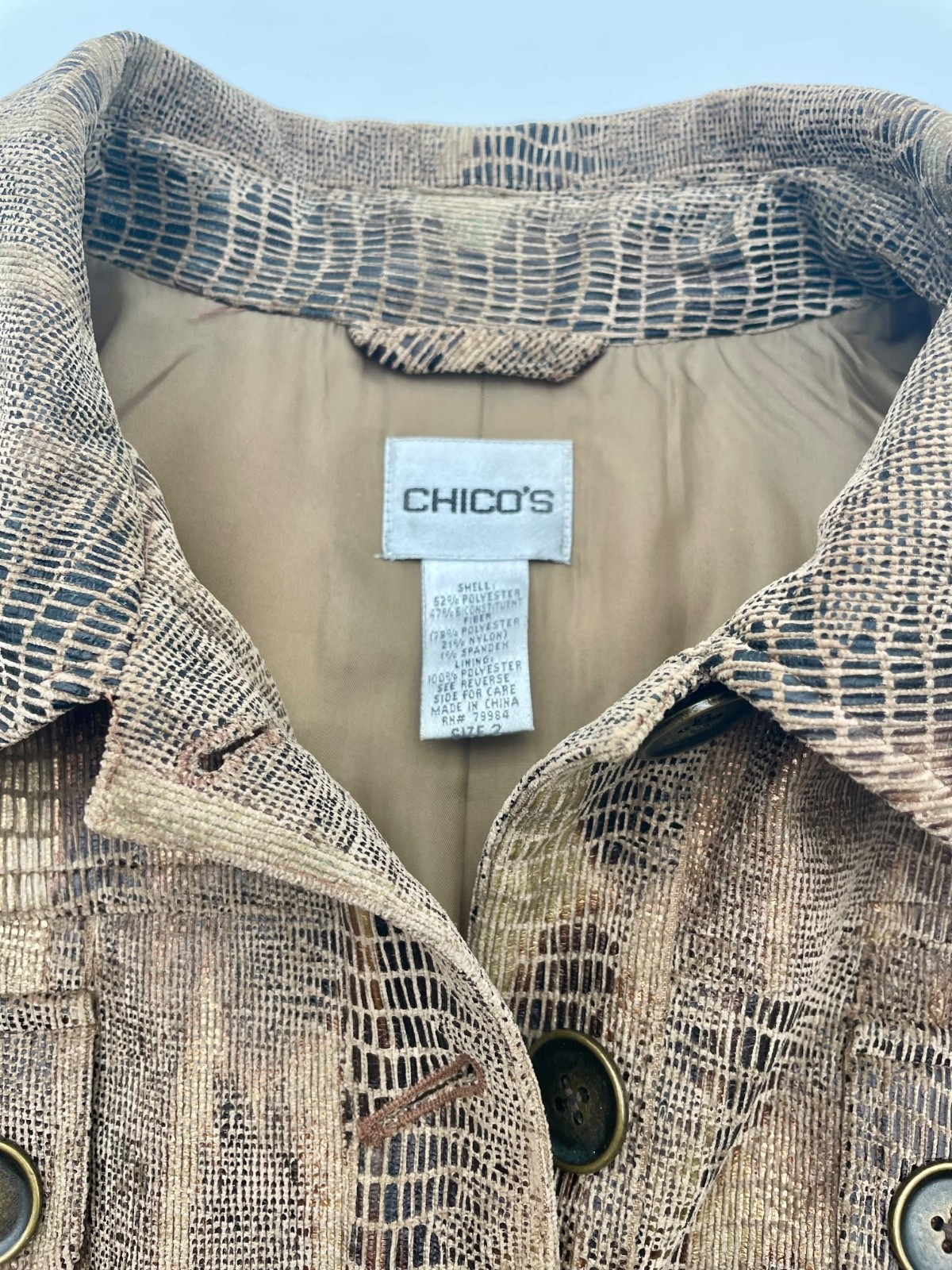 Chicos Brown/Gold Snakeskin Pattern Lightweight J… - image 3