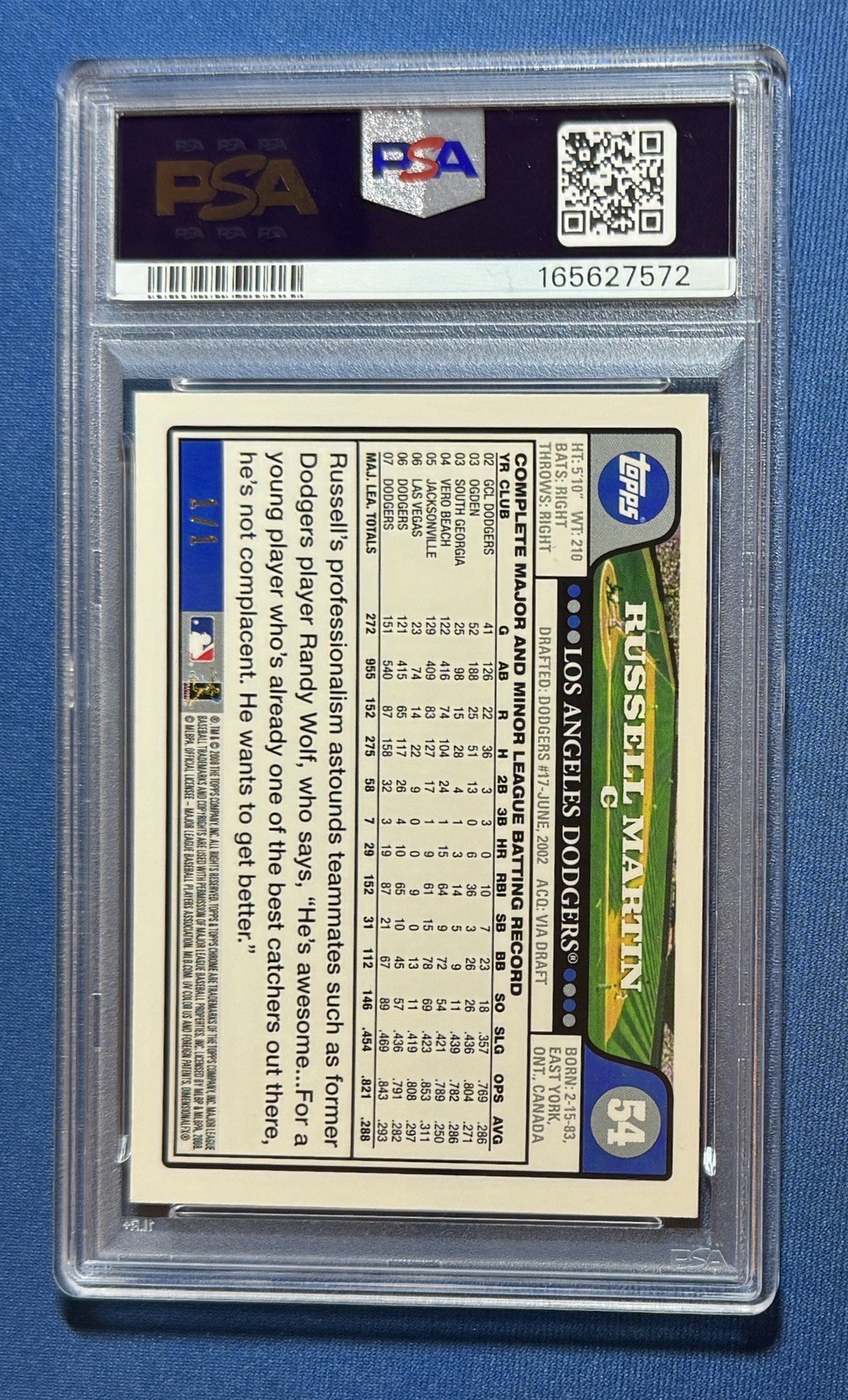 2008 Topps Chrome Russell Martin Superfractor 1/1 Dodgers #54 view 2