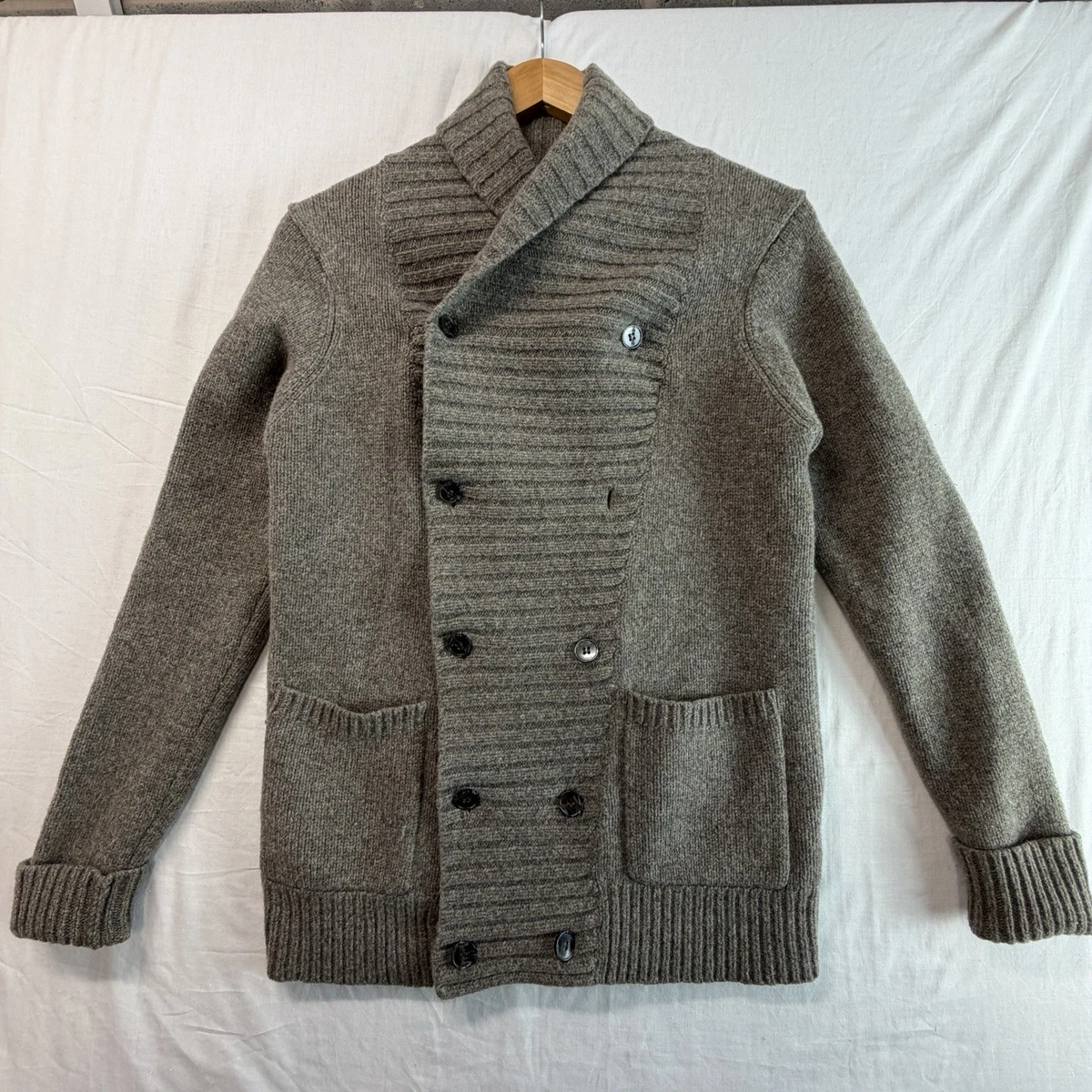 Chaqueta Cárdigan AllSaints Spitalfields Gris Doble Pecho Cuello Chal Talla M