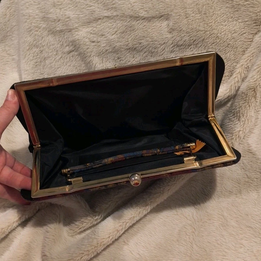 Bolso sin asas/bolso de mano Mar-Shel genuino satinado vintage/años 60 gran floral con asa emergente Foto 3 de 4