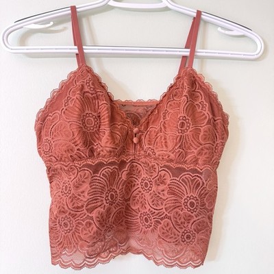 Aerie Lace Bralette Cami Top Womens Small Rust Orange Floral Boho Festival Crop