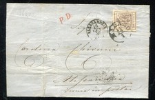 LOMBARDO VENETO 1858 PIEGO 30 CENT. CARTA A MANO DA MILANO AD ALESSANDRIA