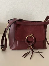 See by Chloe Joan Crossbody Leather  Bag in Burgundy  Leather and Suede Like New