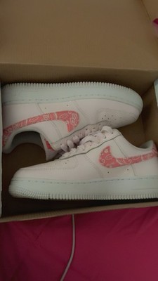 Nike Air Force 1 Paisley Pink White Leather Women's Sneakers Lace Up
