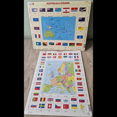 2 versiegelte Larsen pädagogische Flagge Karte Puzzle Europa & Australien Ozeanien