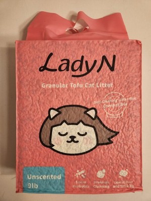 LadyN Tofu Cat Litter 9lb Unscented Clumping Low Dust Self Cleaning Compatible