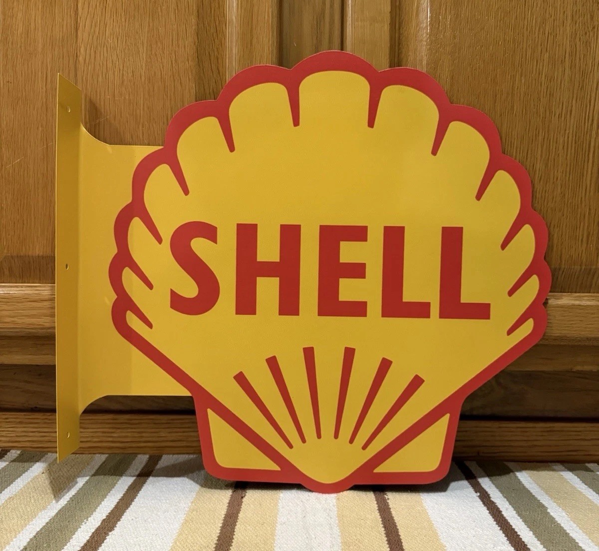 Shell Gasoline Motor Oil Flange Sign 2 Sided Garage Vintage Style