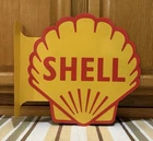 Shell Gasoline Motor Oil Flange Sign 2 Sided Garage Vintage Style Wall Decor
