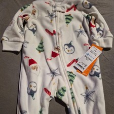Carters Christmas Holiday Santa 3 Months Fleece Sleeper 2 Way Zip Footed Pajamas