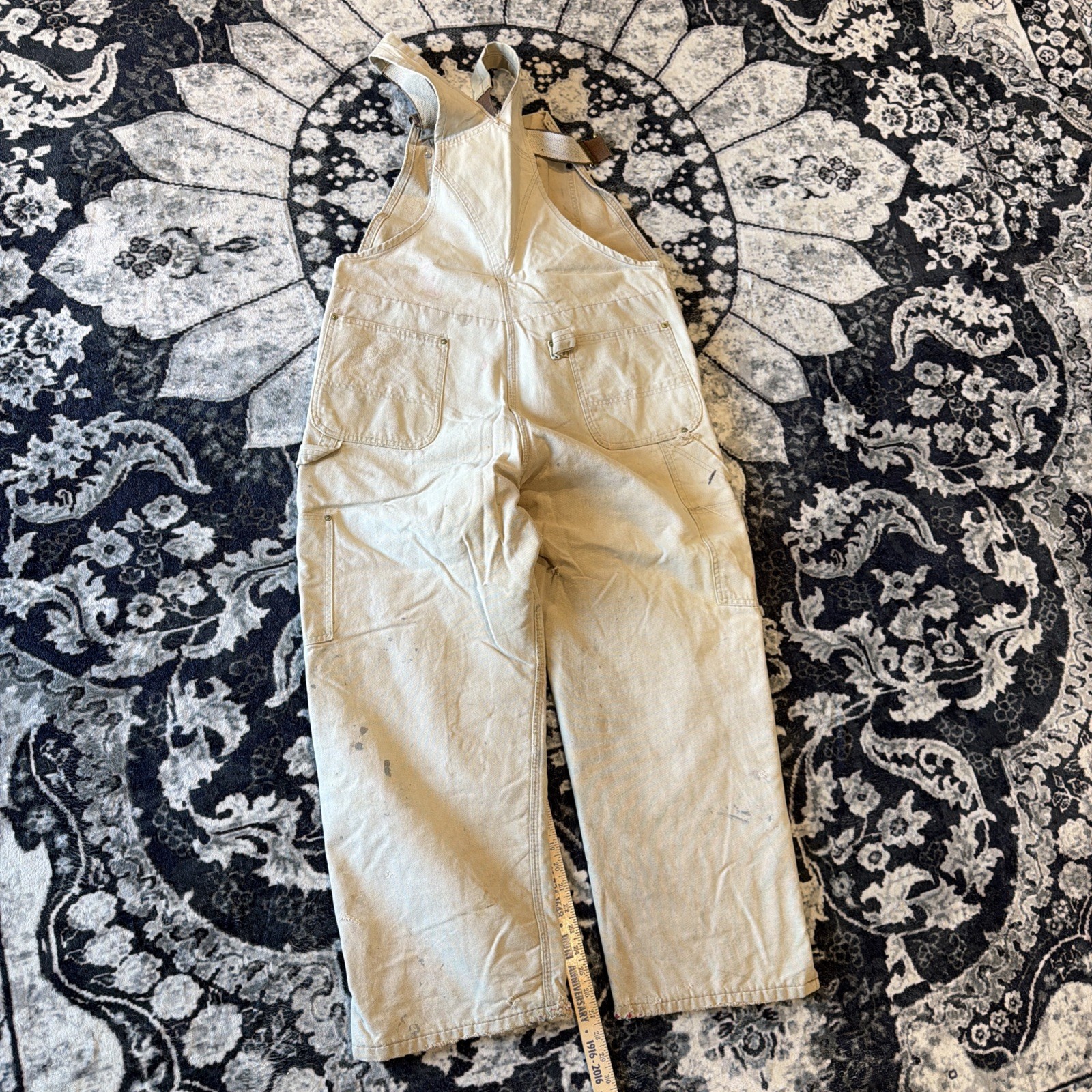 Vintage Carhartt Overalls RED Quilt Lined 38x30 Union Made USA Distressed Look thumbnail 14