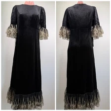 Tuckernuck Pomander Place Gold Embroidered Hem Velvet Lillith Dress Black S NWT