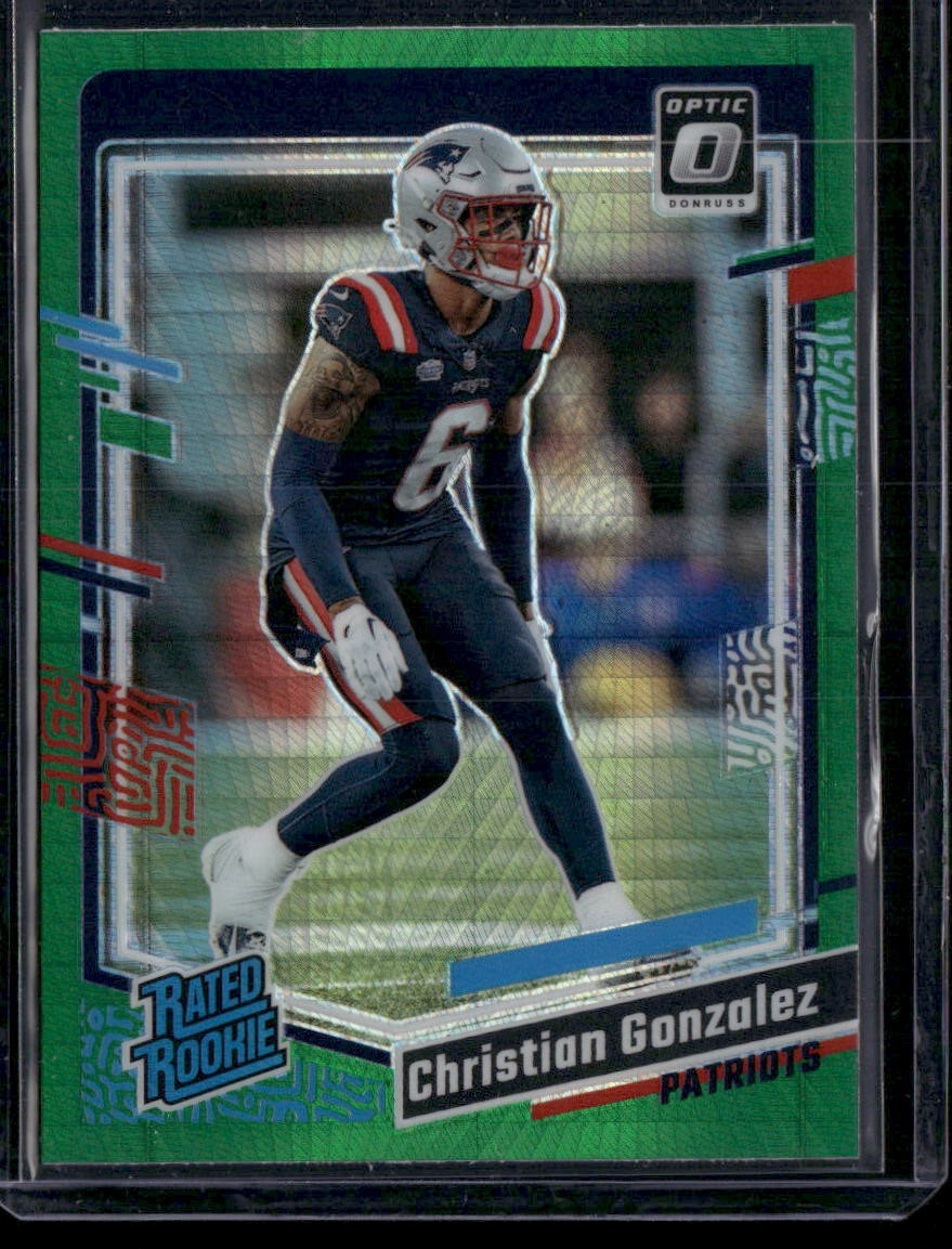 2023 Donruss Optic #274 Christian Gonzalez Green Hyper (RC)