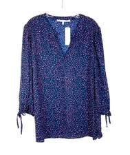Collective Concepts Womens V-Neck Tunic Top Size 3X Blue Confetti 3/4 Tie Sleeve