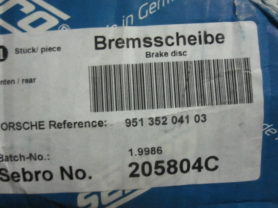 适用于保时捷 944 1986 Sebro 205804C 固体涂层后对转子 1987 - 1995 GT S4 — 第 4/4 张图片