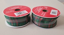 CELEBRATE IT CHRISTMAS GREEN RED PLAID WIRED RIBBON 1.5" x 30 ft LOT OF 2 NEW